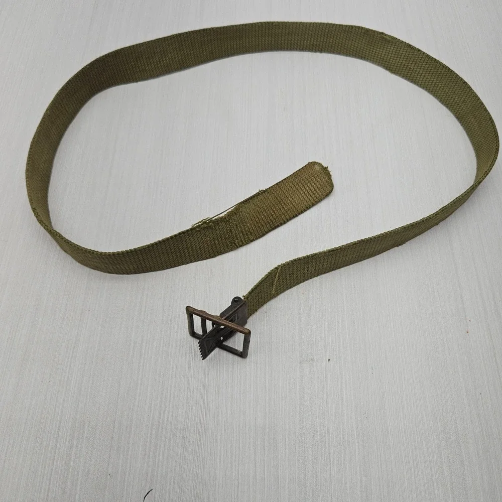 Vintage Military Olive Drab Canvas Web Belt Brass Friction Buckle 40 Inch